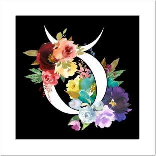 Taurus Horoscope Zodiac Rainbow Flowers Design Posters and Art